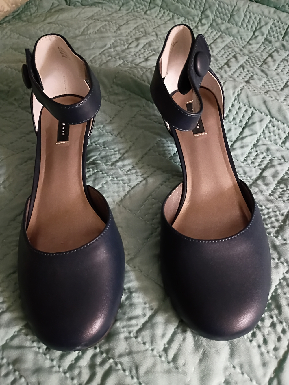 Array Navy Closed-Toe Ankle-Strap Heels